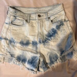 American Eagle Outfitters Blue and White Jean Shorts with Tie-Dye Effect